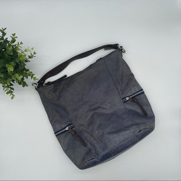 TANO Leather Top Zip Hobo Bag with Side Zippered Pockets - Picture 3 of 14